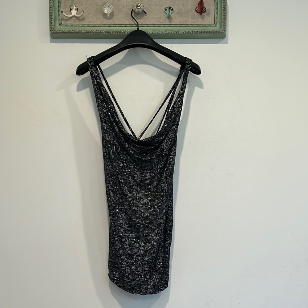 Chaser Drape Front strappy glitter Black Sleeveless women’s top medium